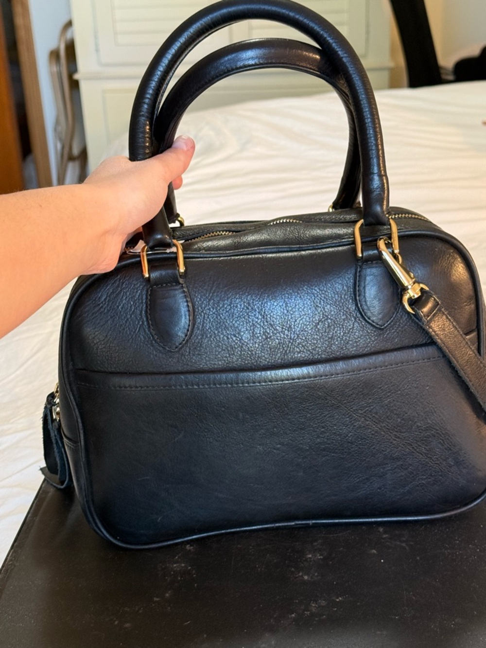 Clare V Black Leather Satchel with Gold Hardware - Picture 2 of 12